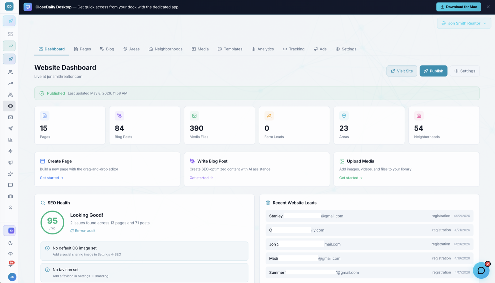 CloseDaily IDX Website Dashboard