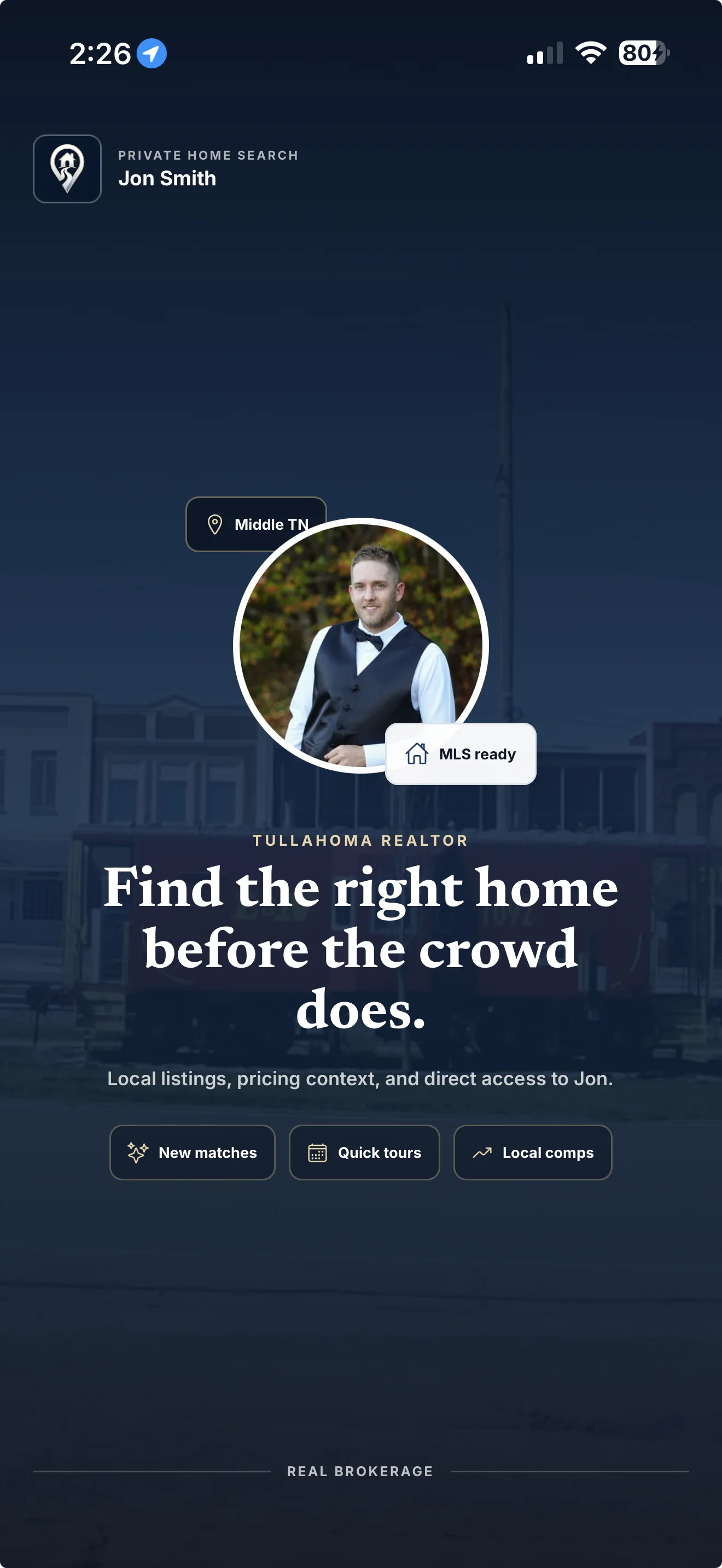 Branded private home search launch screen
