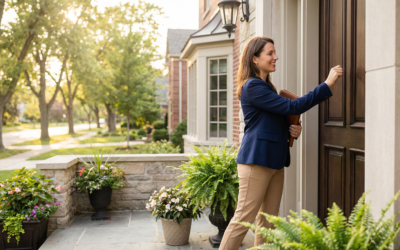Real estate agent door knocking in a residential neighborhood