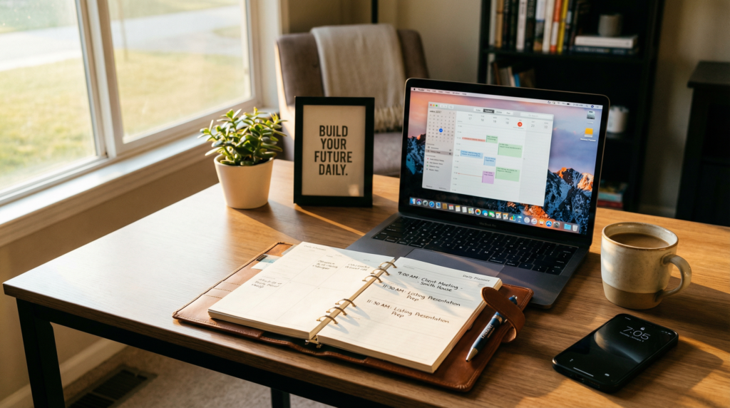 Real estate agent scheduling their daily prospecting activities