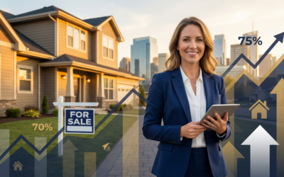 Real estate agent analyzing 2026 housing market trends and data with charts showing market recovery