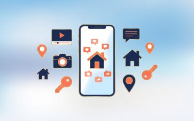 Social media marketing for real estate agents - smartphone with house icon surrounded by social media engagement icons