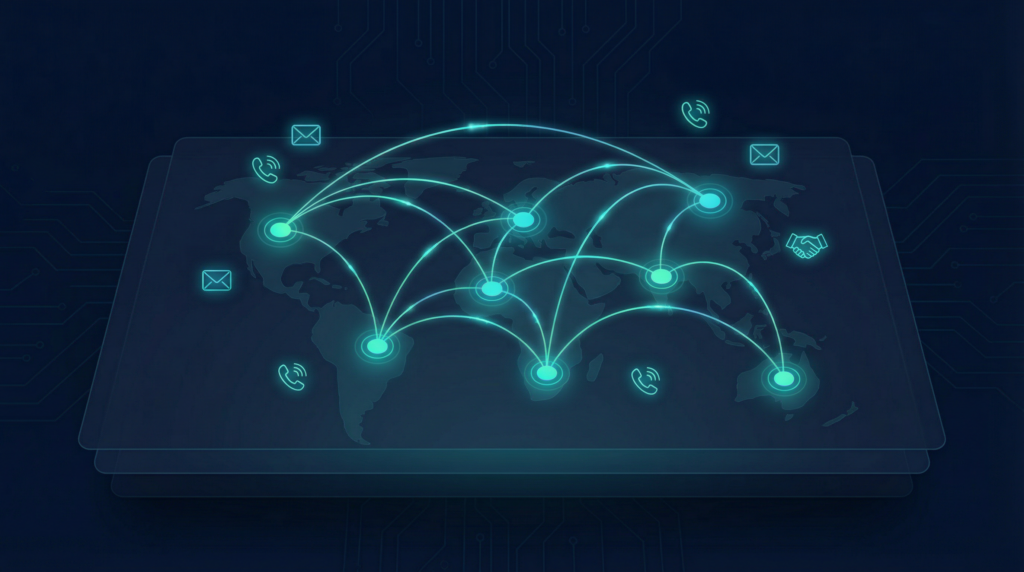 Real estate database network visualization showing connected contacts and referral pathways for agents in 2026