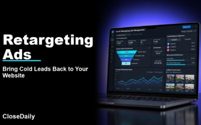 Retargeting Ads featured image with a dark real estate technology dashboard and CloseDaily branding