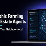 Geographic farming map showing neighborhood boundaries with active listings, sold properties and market stats for real estate agents