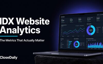 IDX website analytics dashboard showing sessions, pageviews, lead conversion metrics and traffic sources for real estate agents