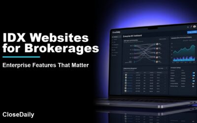 IDX Websites for Brokerages featured image with a dark real estate technology dashboard and CloseDaily branding