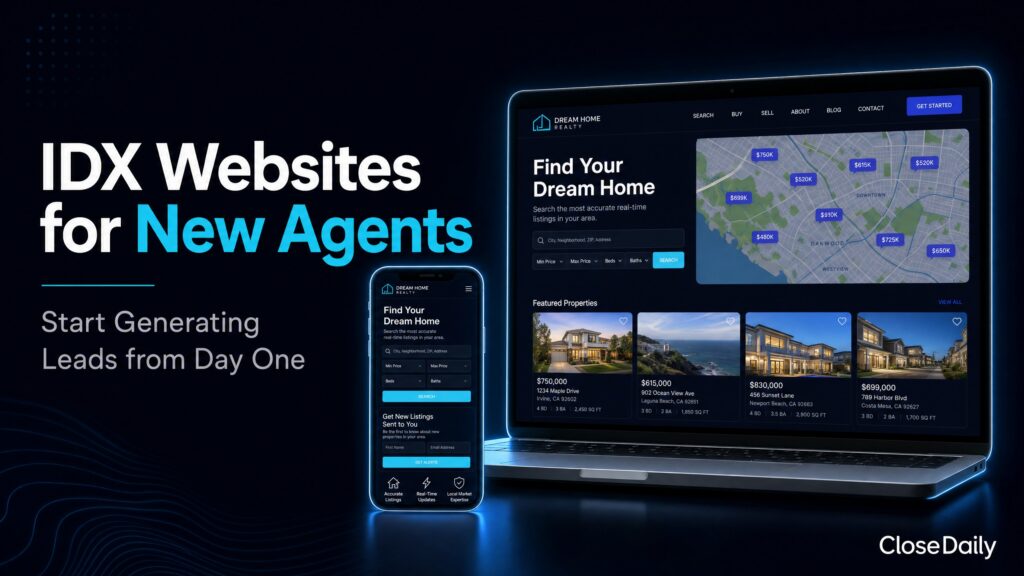 IDX website for new real estate agents showing property search on laptop and mobile