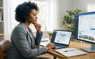 Real estate agent comparing Placester and CloseDaily IDX website platforms on laptop and monitor