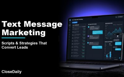 Real estate text message marketing featured image with dark SMS dashboard and CloseDaily branding
