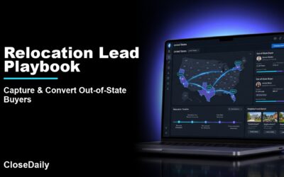 Relocation Lead Playbook featured image with a dark real estate technology dashboard and CloseDaily branding