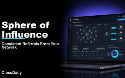 Sphere of influence featured image with dark CRM network dashboard and CloseDaily branding