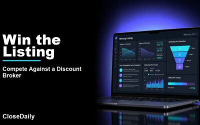 Win the Listing featured image with a dark real estate technology dashboard and CloseDaily branding