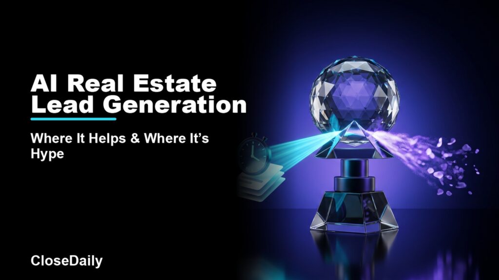 AI Real Estate Lead Generation featured image with AI split prism and practical response path and CloseDaily branding