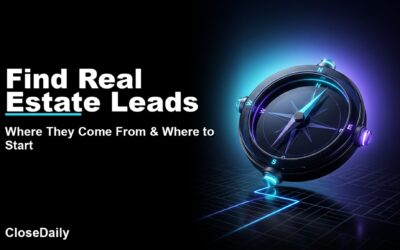 Find Real Estate Leads featured image with lead-source compass and map paths and CloseDaily branding