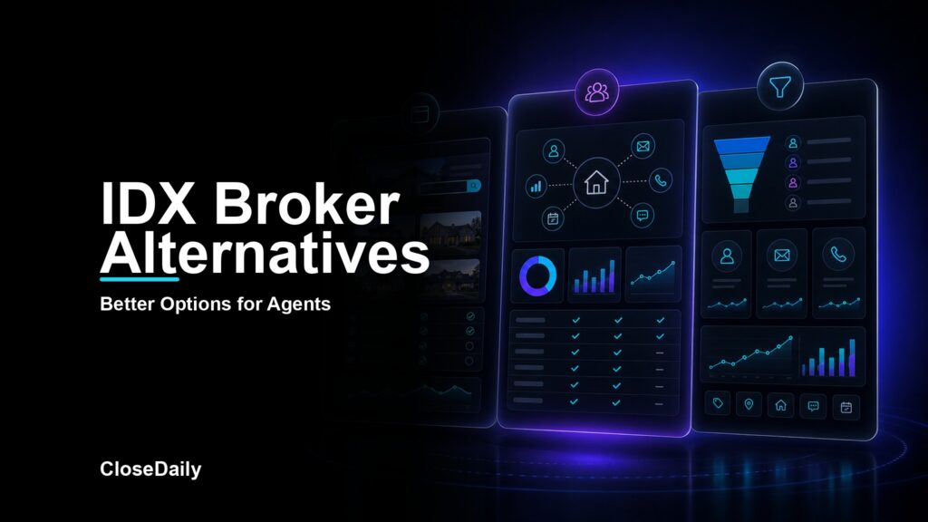 IDX Broker alternatives visual comparing real estate website CRM and lead conversion options for agents in 2026