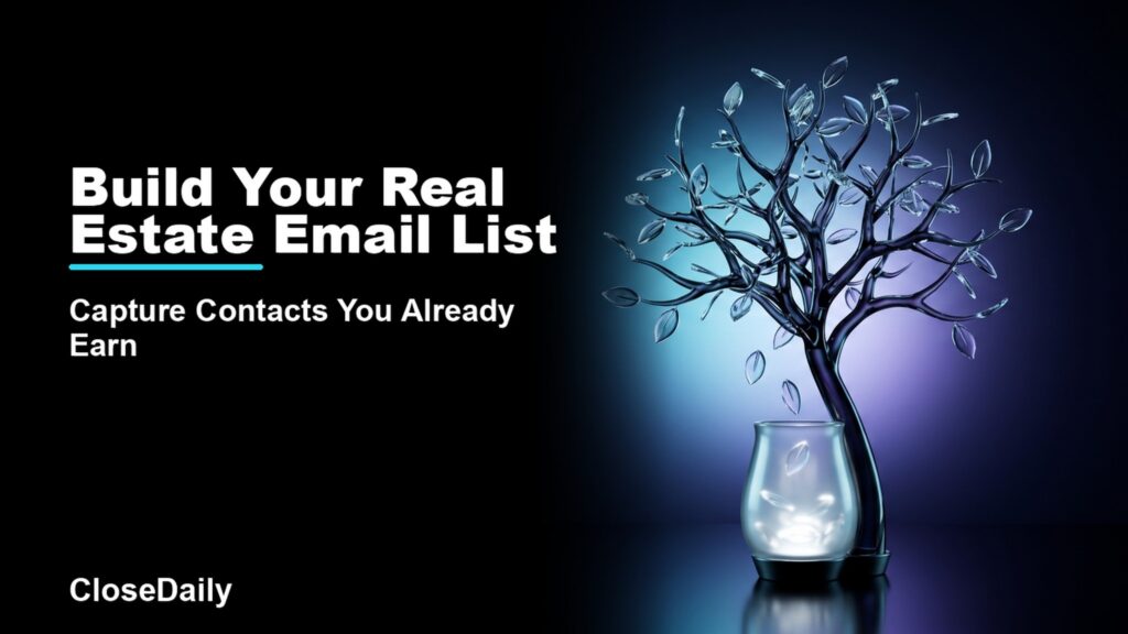 Build Your Real Estate Email List featured image with permission orchard and subscriber vessel and CloseDaily branding