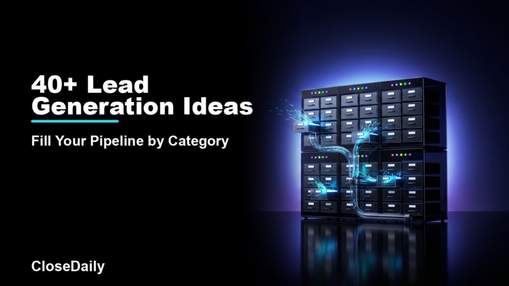 40+ Lead Generation Ideas featured image with modular idea drawer cabinet and CloseDaily branding