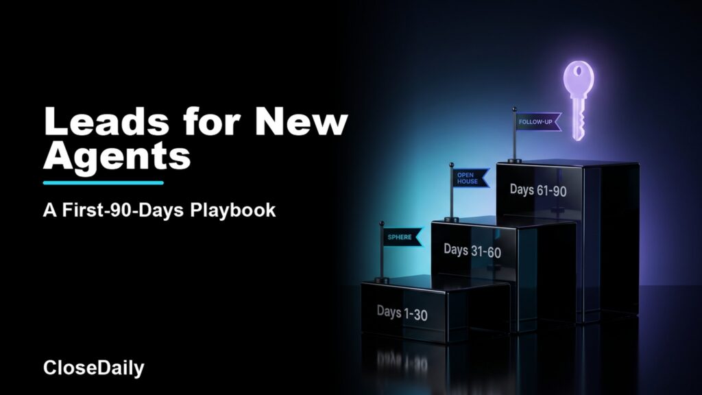 Leads for New Agents featured image with 90-day calendar staircase and CloseDaily branding