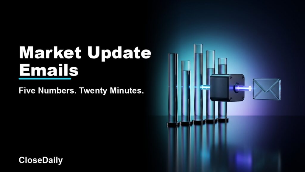 Market Update Emails featured image with five-stat cylinder email engine and CloseDaily branding