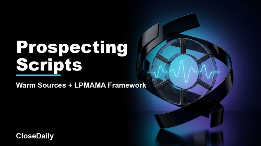 Prospecting Scripts featured image with dialogue-card helix and qualification wheel and CloseDaily branding