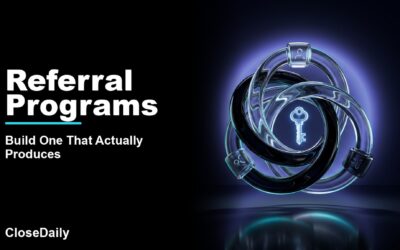 Referral Programs featured image with interlocking referral flywheel and trust nodes and CloseDaily branding