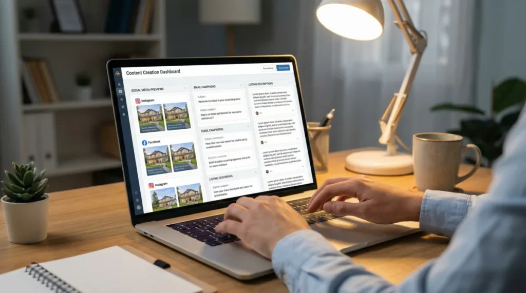 CloseDaily Content Studio creating social posts emails and listing descriptions